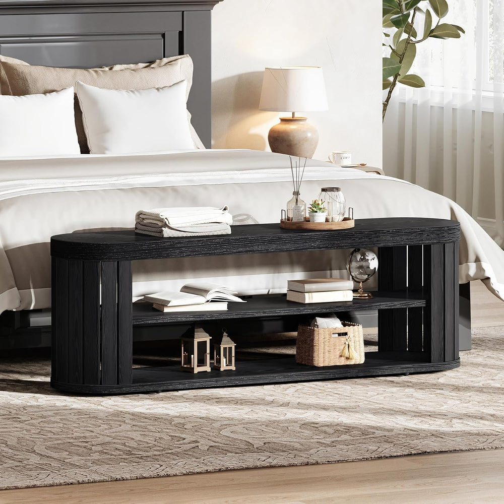 Tribesigns 47.2" Wooden Entryway Bench with 2-Tier Shoe Storage, Farmhou...