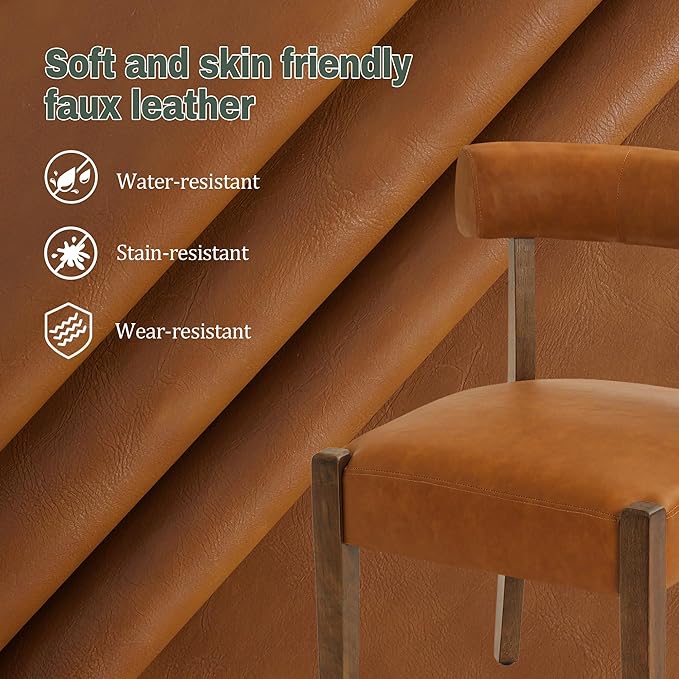 Modern Dining Chairs Set of 2, Faux Leather Upholstered Kitchen & Dining Room Chairs, Mid Century Modern Wooden Dining Chairs Oversized Sturdy Rounded Chairs Curved Back, Brown