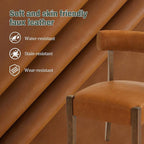 Modern Dining Chairs Set of 2, Faux Leather Upholstered Kitchen & Dining Room Chairs, Mid Century Modern Wooden Dining Chairs Oversized Sturdy Rounded Chairs Curved Back, Brown