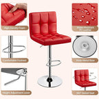 Yaheetech Bar Stools Set of 4, Adjustable PU Leather Swivel Barstools, Modern Counter Stools with Back and Footrest, Counter Height Barstools for Bar, Kitchen, Dining Room, Red