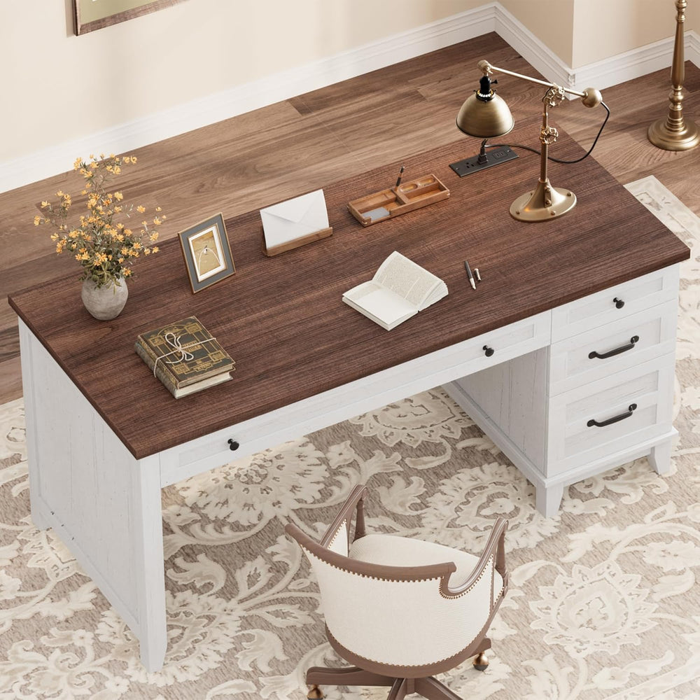 Garvee 53.5" Wooden Home Office Desk with File Drawers, Executive Desk w...