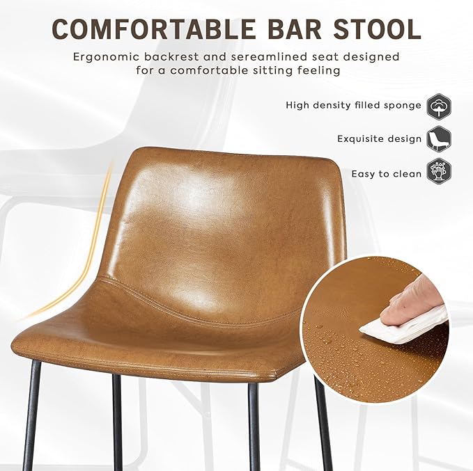 LEMBERI 30 inch Bar Stools Set of 3, Modern Counter Height Bar Stools, Faux L...
