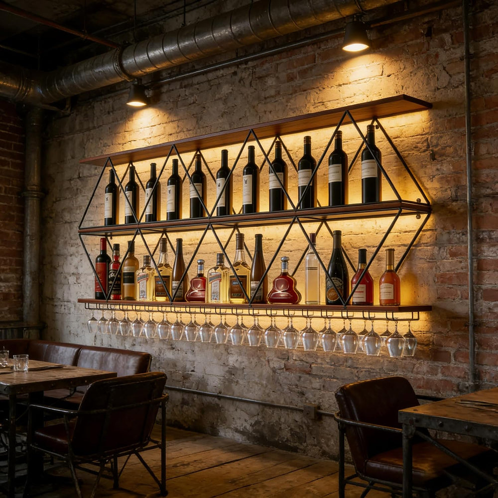 Ceiling Wine Glass Rack, Industrial Wall Mounted Wine Rack, Hanging Wine Rack...
