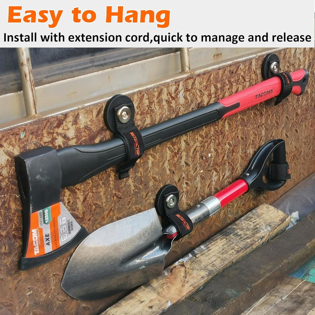 MUTUACTOR Strong Magnetic Hooks with Storage Straps, Φ1.96” Anti-Slip Rubber Coated Heavy Duty Hooks,4PCS Universal Carrying Storage Extension Cords, Hoses, Ropes Organization in Garage Workshop RVs