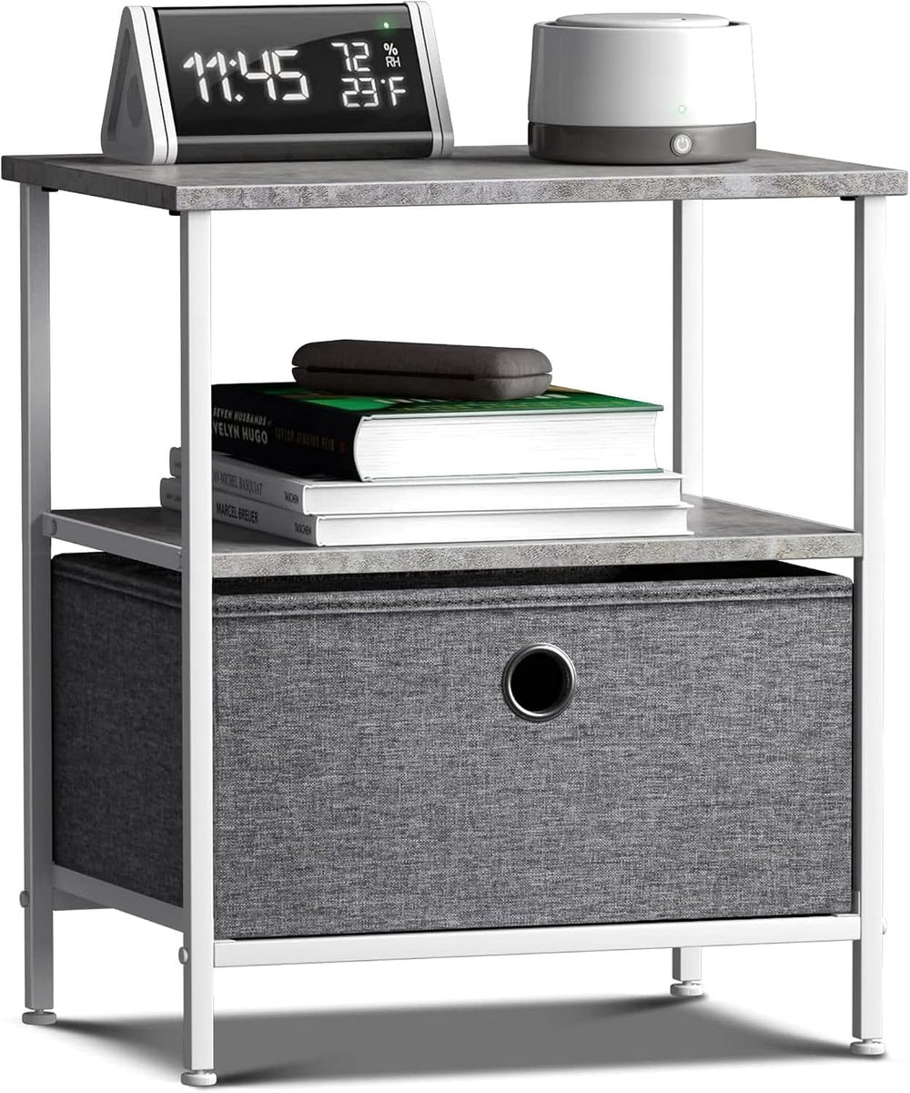 End Table Nightstand Side Table with Drawer and Shelf Rustic Grey Wood Top Sm...