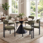 LukeAlon Chenille Dining Chairs Set of 4, Modern Upholstered Armless Kitchen Chairs with Black Metal Legs Curved Back Dining Room Chairs Reception Chair for Living Room Office, Green