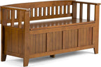 SIMPLIHOME Acadian Entryway Storage Bench - 48 inch Wide Solid Wood Hallway Seat in Light Avalon Brown, Transitional Bench for Entryway or Living Room with Lift-Up Lid and Spacious Storage