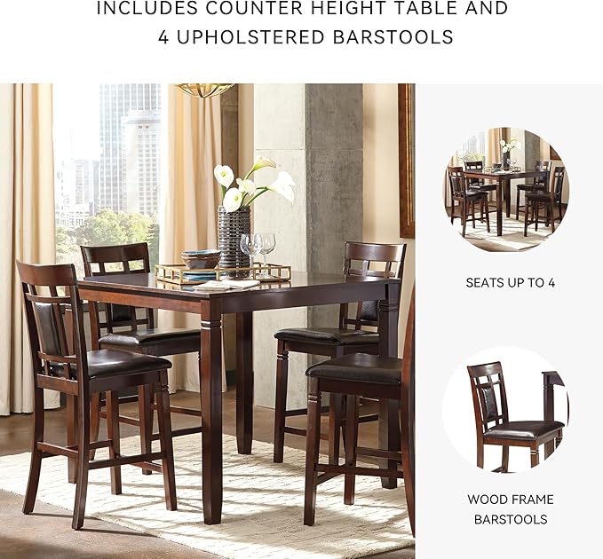 Signature Design by Ashley Bennox 5 Piece Counter Height Dining Set, Includes Table & 4 Barstools, Brown