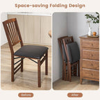 Giantex Folding Dining Chairs Set of 4, Foldable Wood Kitchen Chairs with Padded Seat, Solid Wood Frame, Max Load 400 Lbs, No Assembly Easy to Store Wooden Dining Chairs for Apartment, Small Space