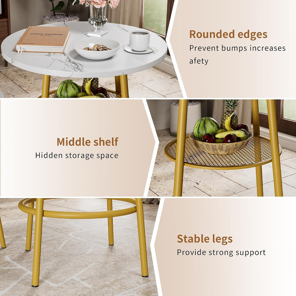 3 Pieces Round Bar Table Set, Small Dining Table for 2 Faux Marble Tabletop |...