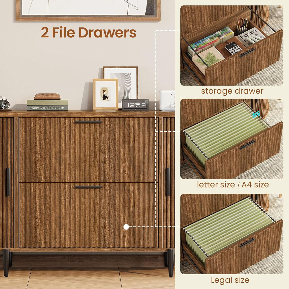 SEDETA Fluted 2 Drawer File Cabinet with 2 Sliding Door for Home Office | 39....