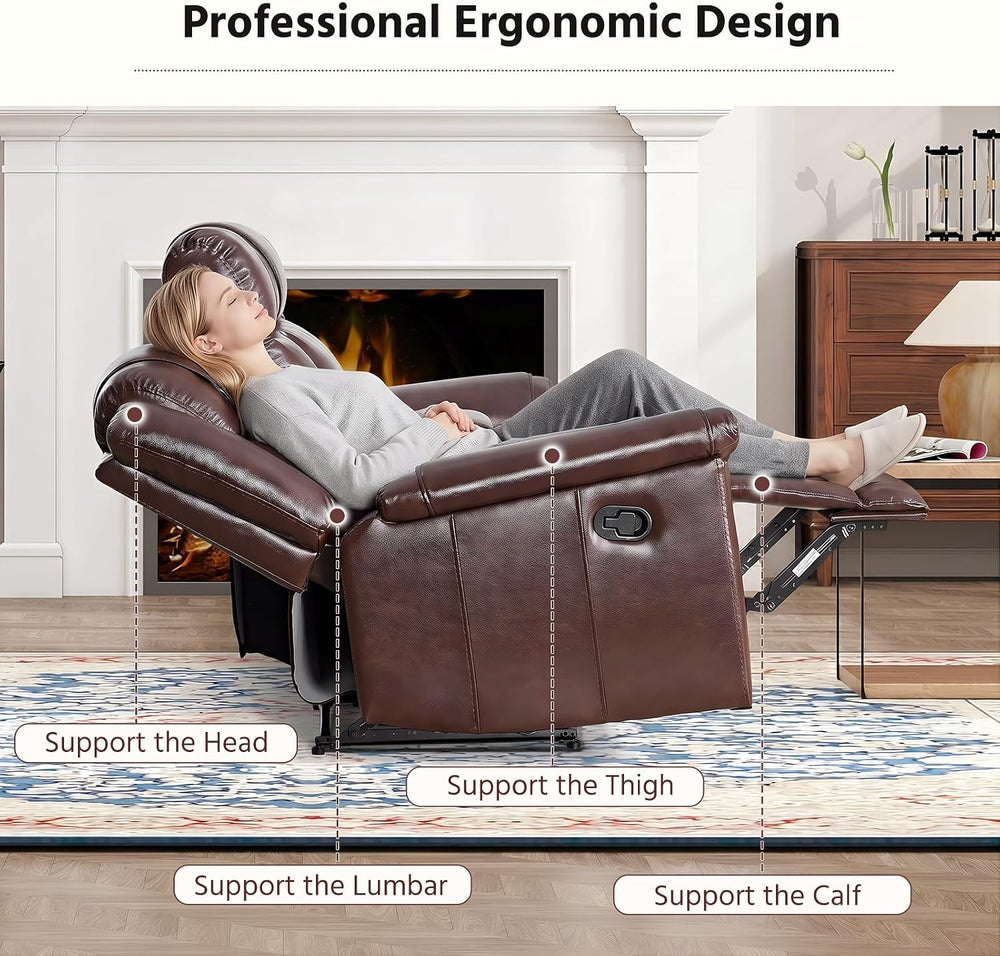 ANJ Premium Genuine Manual Reclining Sofa Set, Included Single Recliner Chair...
