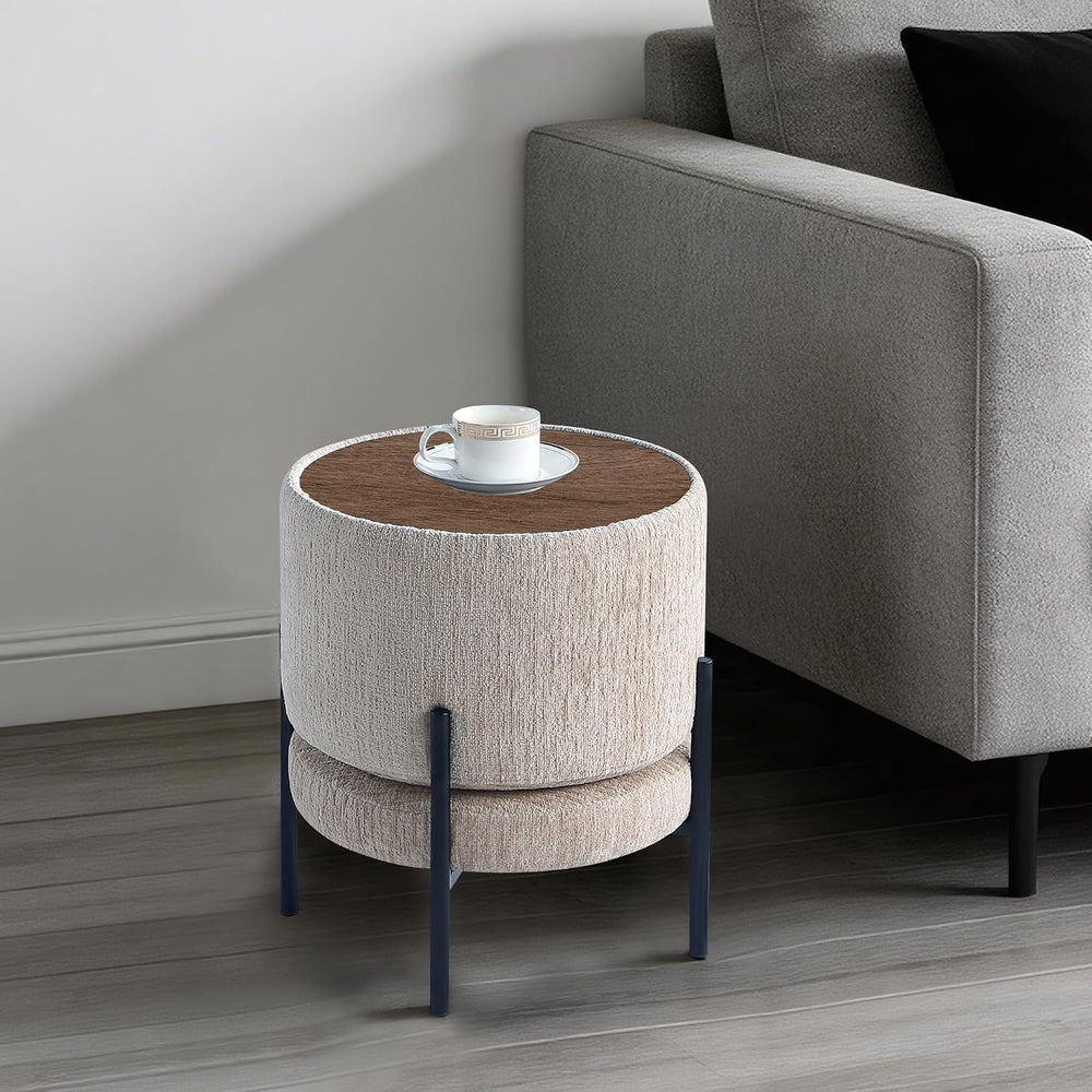 Get Set Style Multifunctional Ottoman with Side Table, Soft Round Footrest St...
