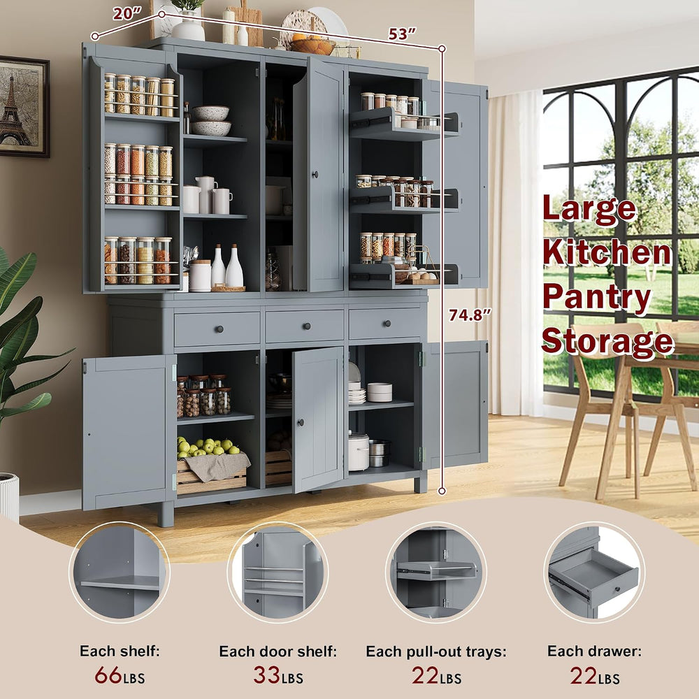 Harper & Bright Designs Kitchen Pantry Storage Cabinet with Door Shelves,...