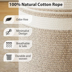 Large Laundry Hamper, Tall Woven Storage Basket for Blankets, Cotton Baby Nursery Hamper, Toys and Dirty Clothes in Bedroom and Living Room Organizing - 58L Brown & White