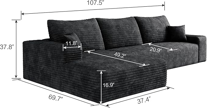 Eafurn Oversized L-Shaped Modular Sectional Sofa with Chaise, Fluffy Corduroy Upholstered Boneless Couch with Deep Seat, Minimalist Flexible Combination for Living Room | Breathable material, Full Foam, Anti-slip