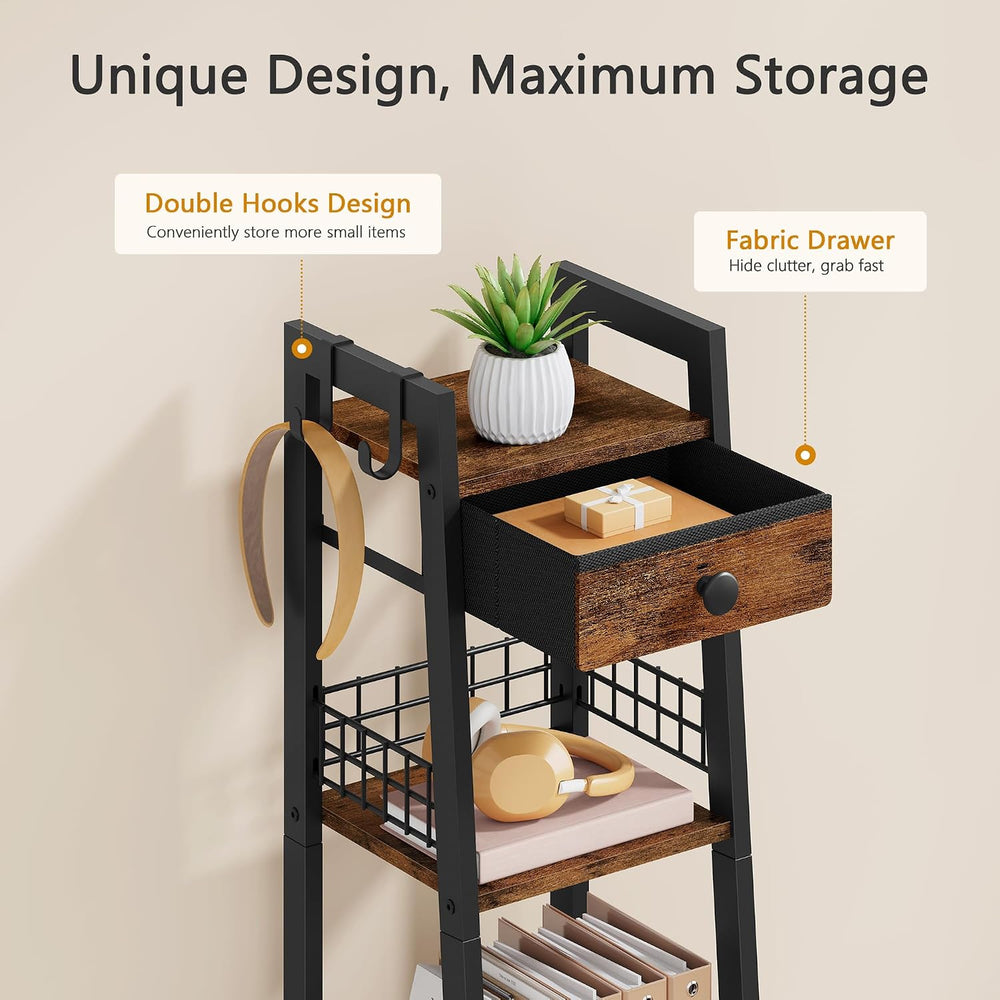 Gewudraw 4-Tier Narrow Ladder Shelf with Drawer, Bathroom Table Stand for Sma...