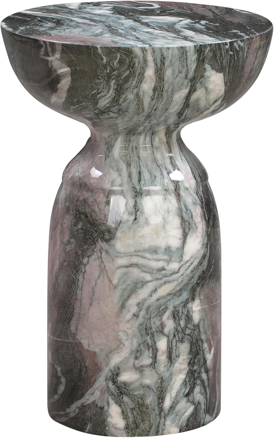 First of a Kind Grey Concrete Side Table with Marble Print Finish - Durable A...
