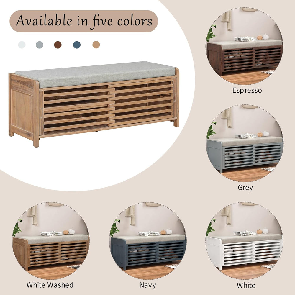 Ball & Cast Entryway Storage Bench with Shutter Doors, 43.3" Wooden ...