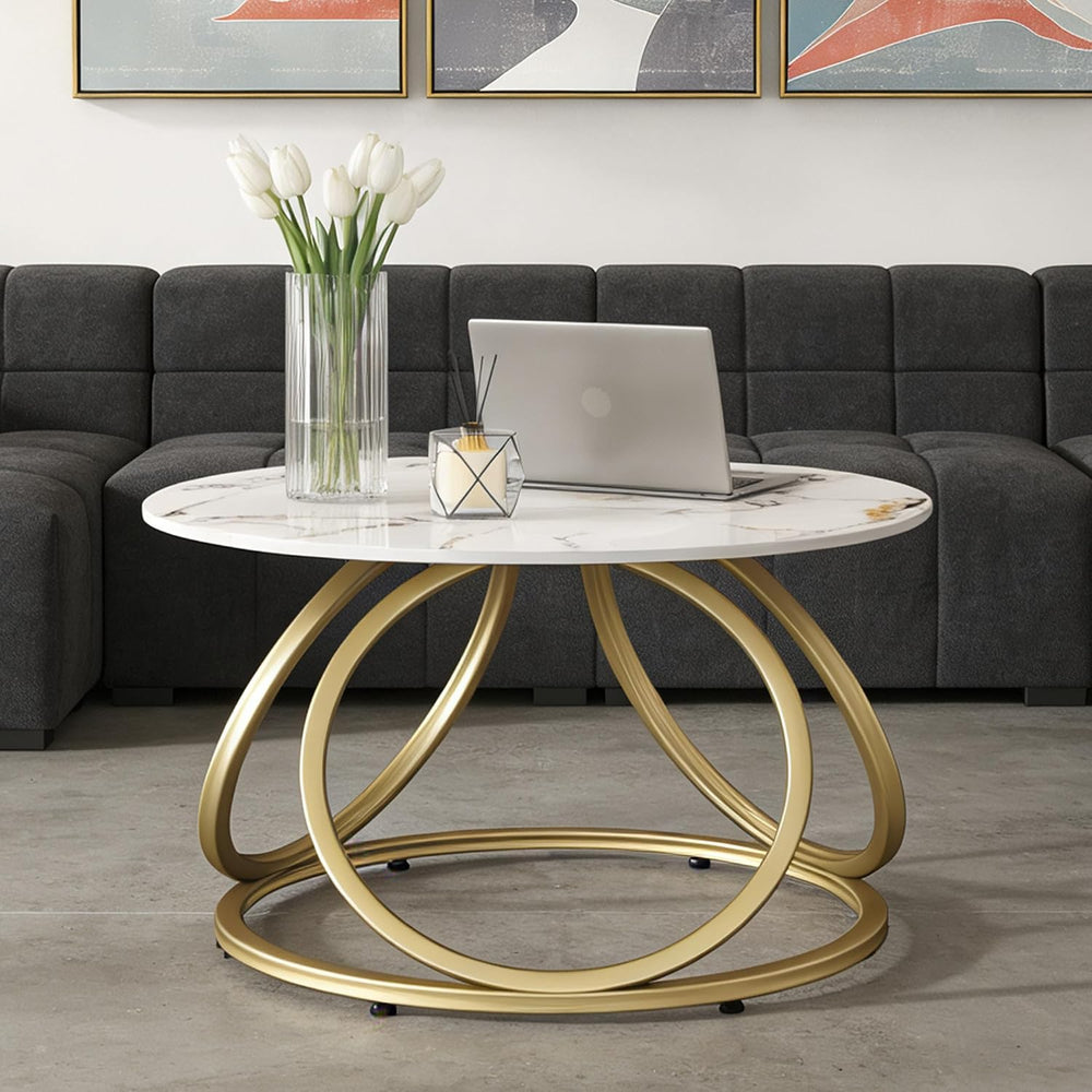 O&K FURNITURE Modern Gold Coffee Table, Faux Marble Pattern Center Table ...