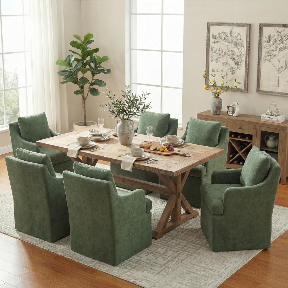 VKNOW Upholstered Dining Chairs Set of 6, Dining Room Chairs with Casters