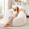 Homguava 4FT Bean Bag Chairs for Adults Teardrop BeanBag Chair Comfy Memory Foam Bean Bags Two-Tone Distressed Velvet&Corduroy Washable Cover for Living Room, Home (Corduroy, White)