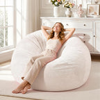 Homguava 4FT Bean Bag Chairs for Adults Teardrop BeanBag Chair Comfy Memory Foam Bean Bags Two-Tone Distressed Velvet&Corduroy Washable Cover for Living Room, Home (Corduroy, White)