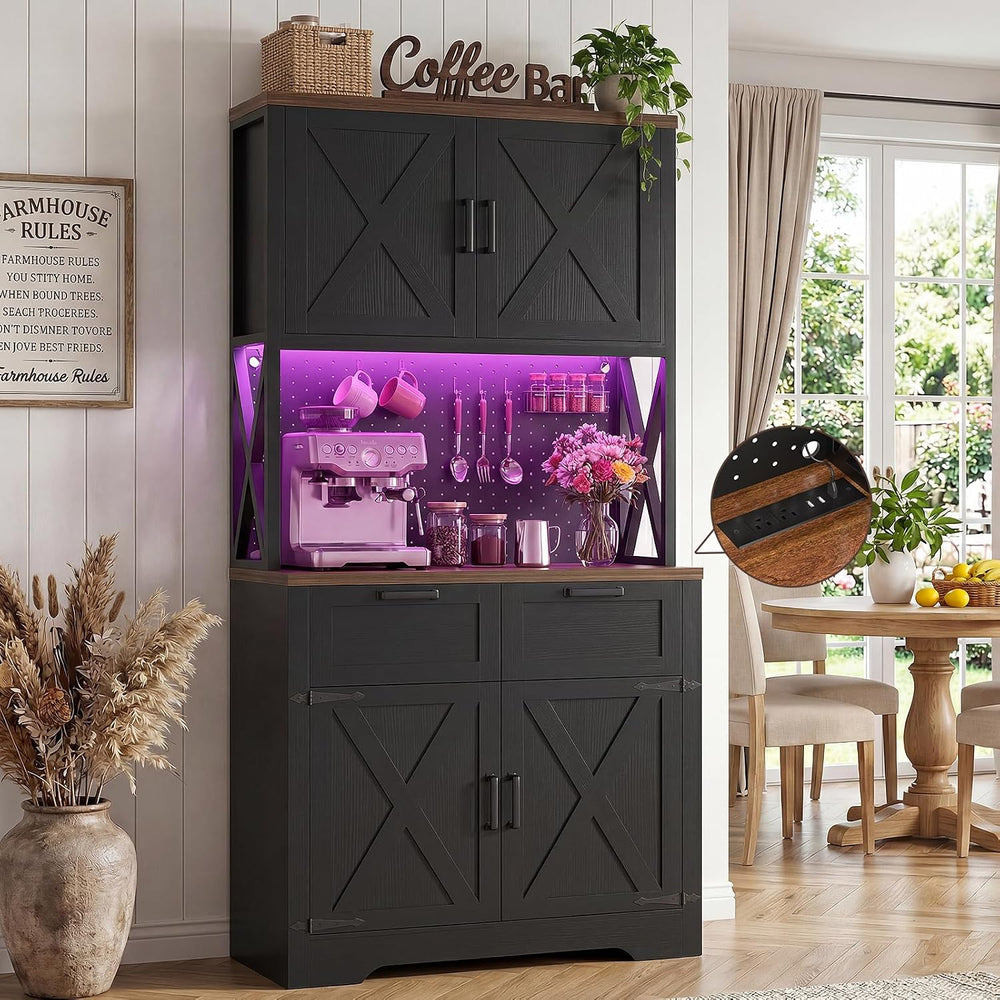 Unikito Pantry Cabinet with Microwave Countertop, 71" Tall Kitchen Pantr...