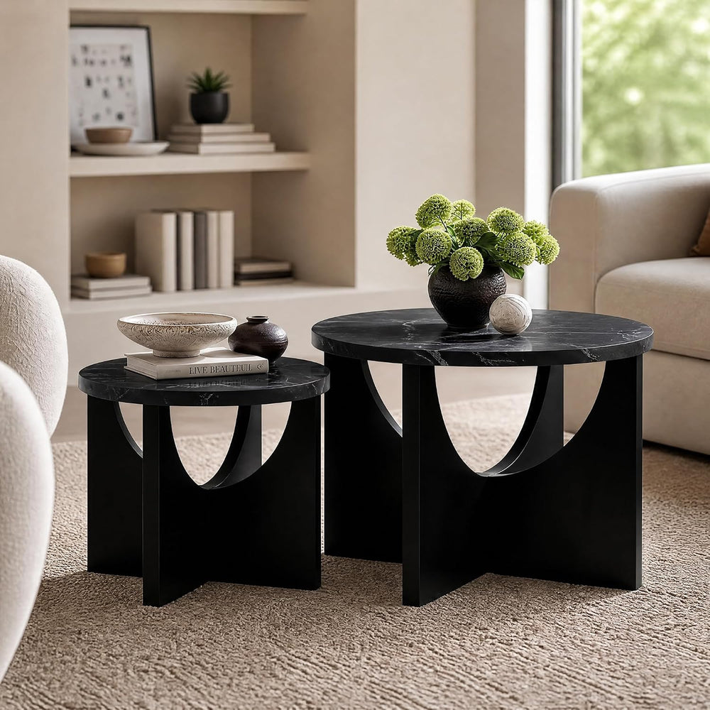 LIKIMIO Nesting Coffee Tables Set of 2, 23.6" Small Round Tables, Black