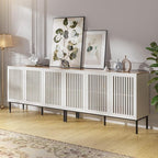 Farmhouse TV Stand for 100 Inch TVs, 2-in-1 Entertainment Center with Storage Cabinets & Metal Base, Antique White Media Console for Living Room