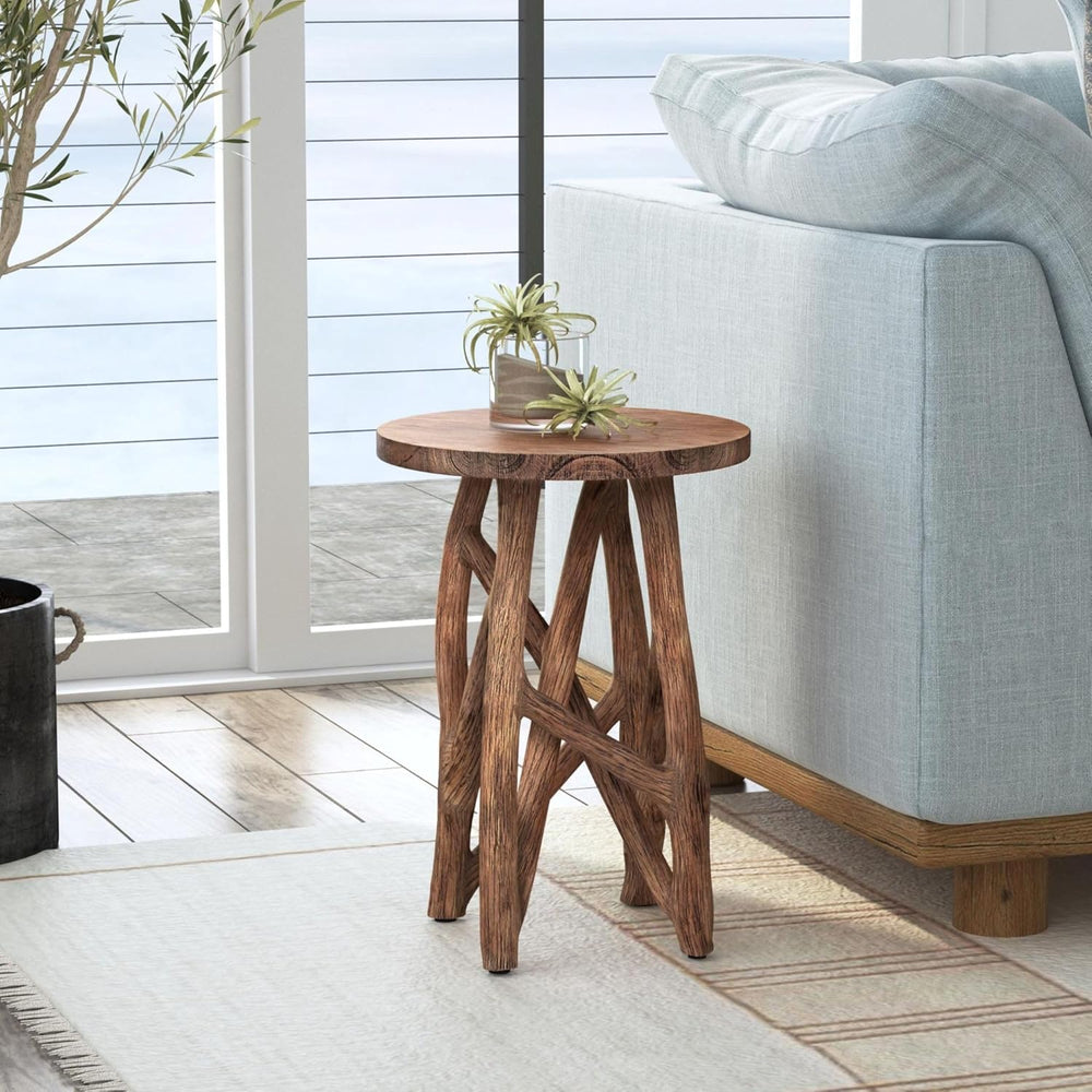 East at Main Solid Wood Round Side Table, End Table & Plant Stand – Rusti...