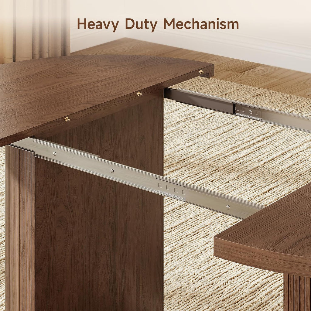 ONBRILL 41-78 Inch Extendable Dining Table for 4-8, Fluted Expandable Kitchen Table with Storage, 2 Leaf, Mid Century Modern Oval Dinner Tables for Dining Room, Kitchen, Living Room, Walnut