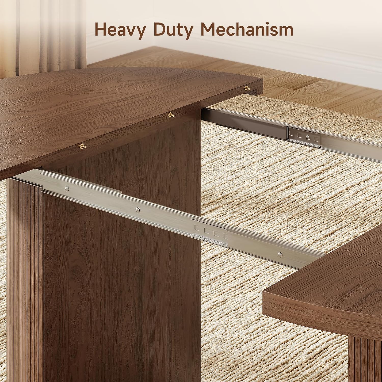 ONBRILL 41-78 Inch Extendable Dining Table for 4-8, Fluted Expandable Kitchen Table with Storage, 2 Leaf, Mid Century Modern Oval Dinner Tables for Dining Room, Kitchen, Living Room, Walnut