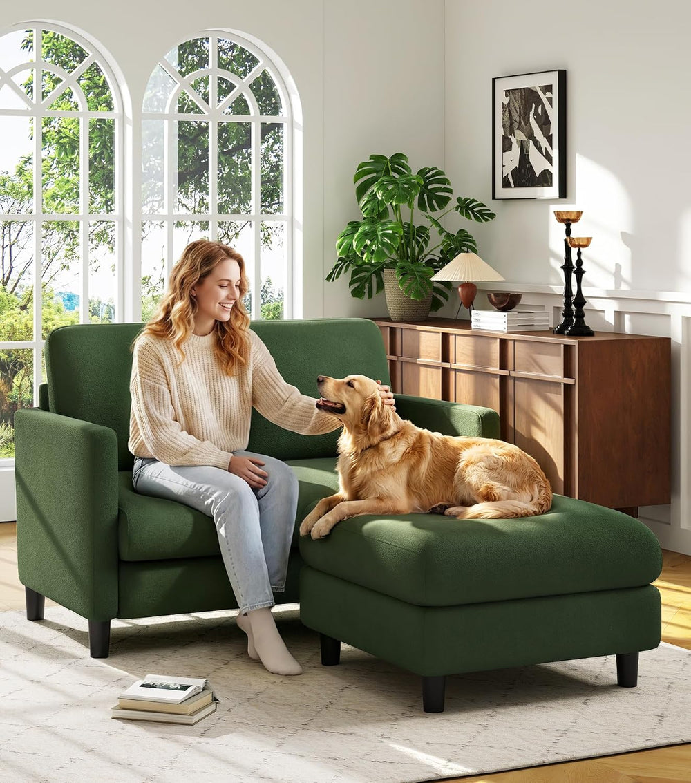 Welzona Loveseat Sofa with Ottoman, 51" Small L Shaped Teddy Couch Sofa ...