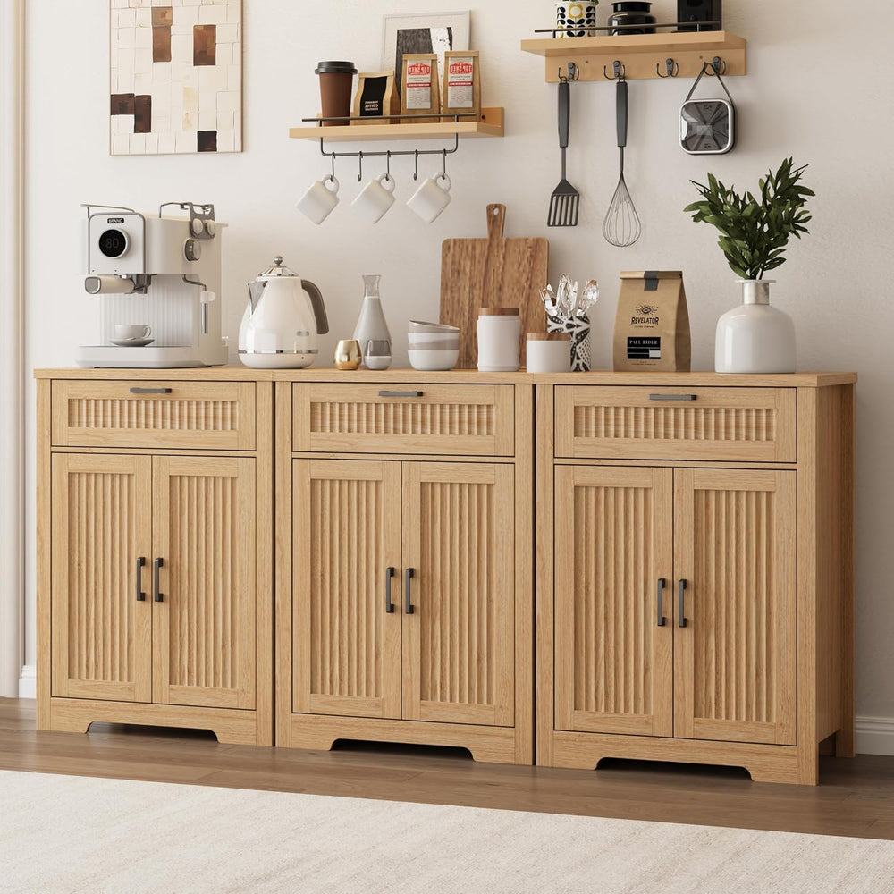 Buffet Cabinet with Storage Drawer, Farmhouse Coffee Bar Table with Storage D...