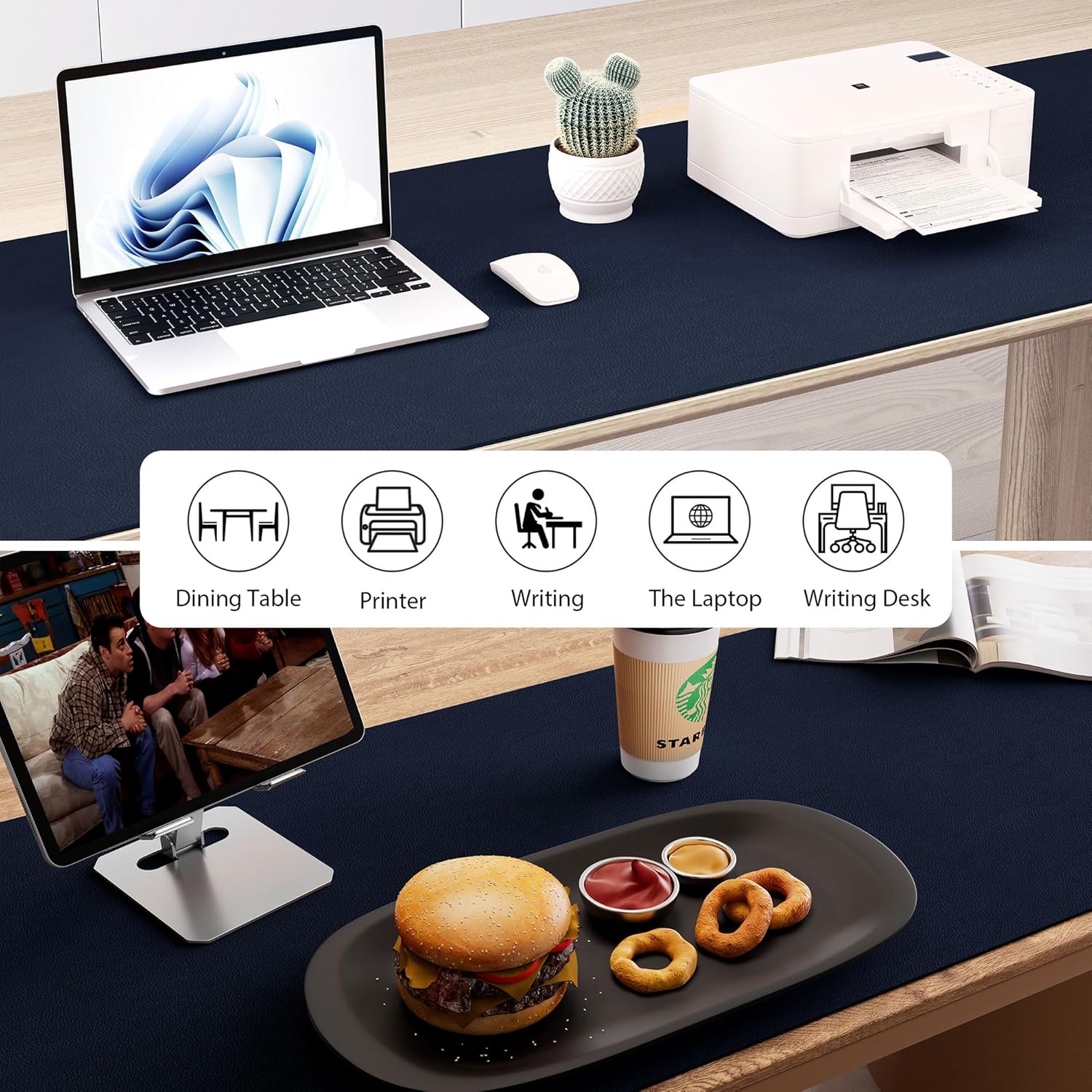 Aothia Leather Desk Pad Protector, Office Desk Mat, Large Mouse Pad, Laptop Desk Pad, Non-Slip PU Leather Desk Blotter, Waterproof Desk Writing Pad for Office and Home (Dark Blue, 55" x 24")