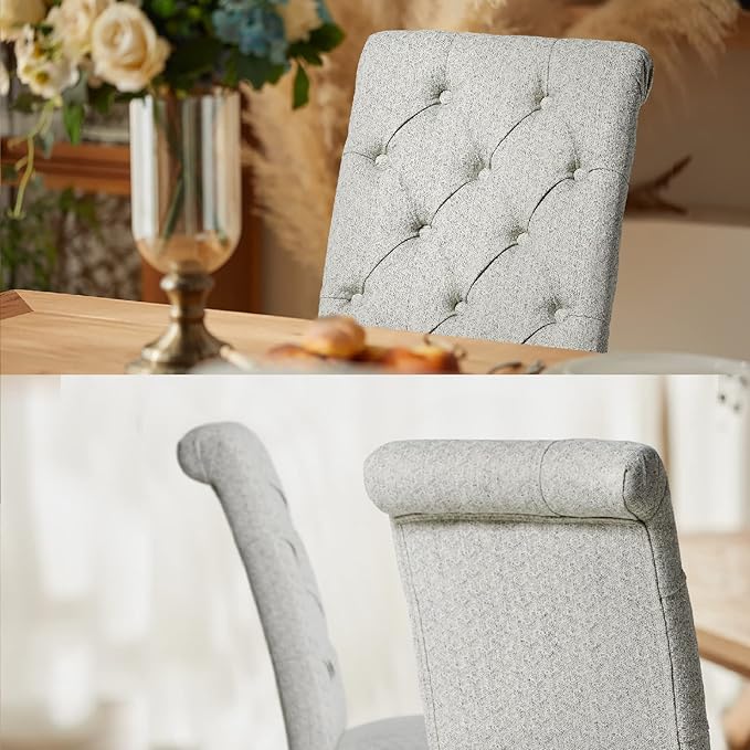 Tufted Dining Chairs Set of 2, Upholstered Parsons Dining Room Chairs, Fabric Kitchen Side Chair with Wood Legs, Floral