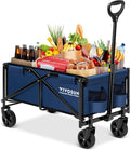 VIVOSUN Collapsible Folding Wagon, Outdoor Utility with All-Terrain Wheels, Adjustable Handle, Cup Holders & Side Pockets, for Camping, Shopping, Garden, 210Lbs Capacity, Blue