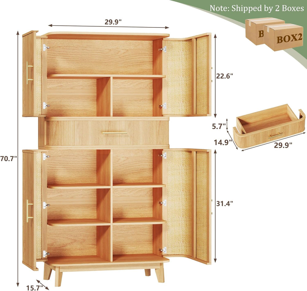 HUAHUU 71" Pantry Cabinet with Drawer, Kitchen Pantry Storage Cabinet wi...
