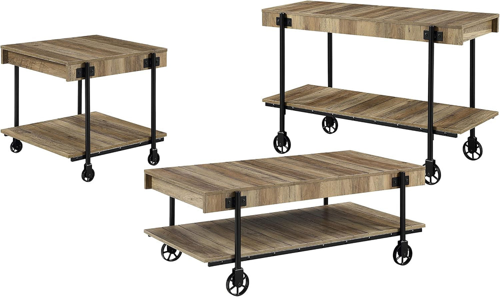 Furniture of America Cleon Industrial Open-Shelf 3-Piece Coffee, End and Sofa...
