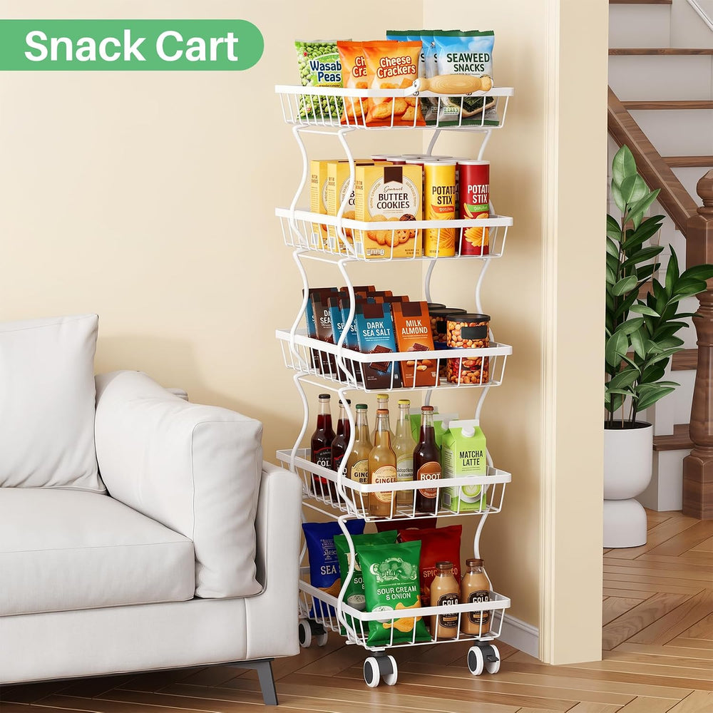 SAYZH 5-Tier Fruit Basket Stand with Vegetable Baskets for Kitchen, White | S...