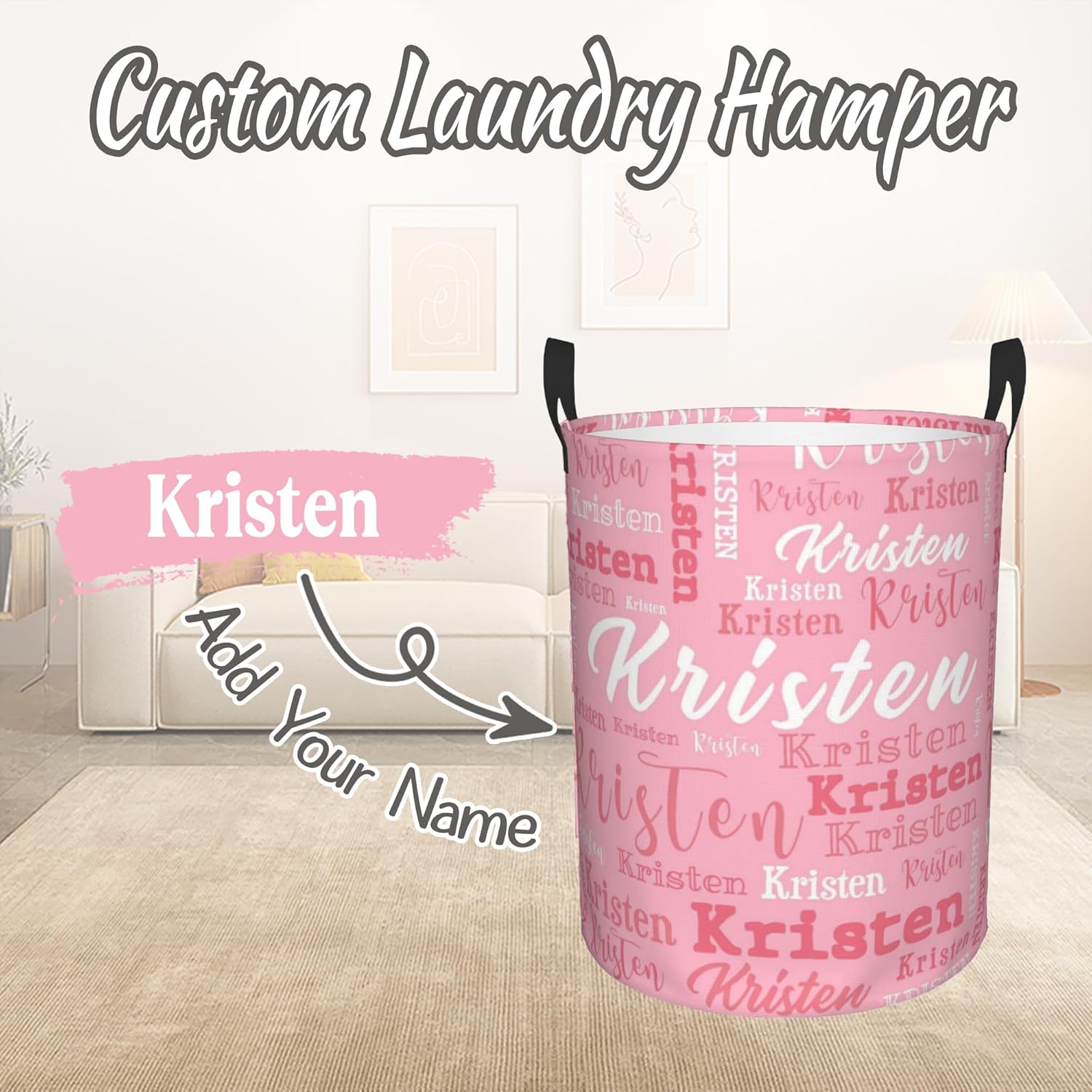 Custom Name Laundry Hamper, Personalized Laundry Baskets with Name for Boys Girls Women Men, Customized Collapsible Dirty Clothes Hamper Easy Storage Gifts for Bedroom Bathroom Living Room