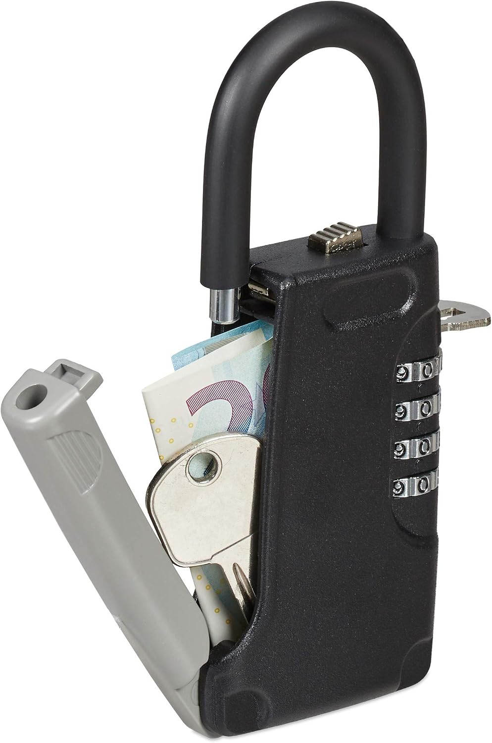 Relaxdays Key safe with handle, 4-digit numeric code, outside, key safe, smal...