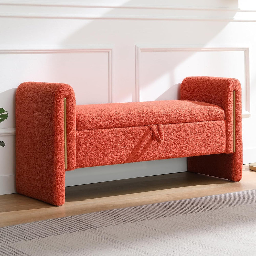 NIOIIKIT 52" Storage Ottoman Bench, Teddy Upholstered Storage Bench with...