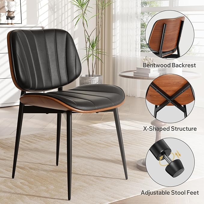Dining Chairs Set of 2, Mid Century Modern Dining Room Chair, Upholstered Fau...