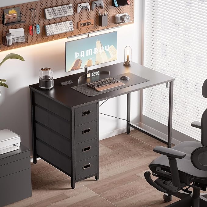 Pamray 40 Inch Computer Desk with 4 Drawers Small Office Desk for Home Bedroom Study Writing Simple Modern Computer Table Black