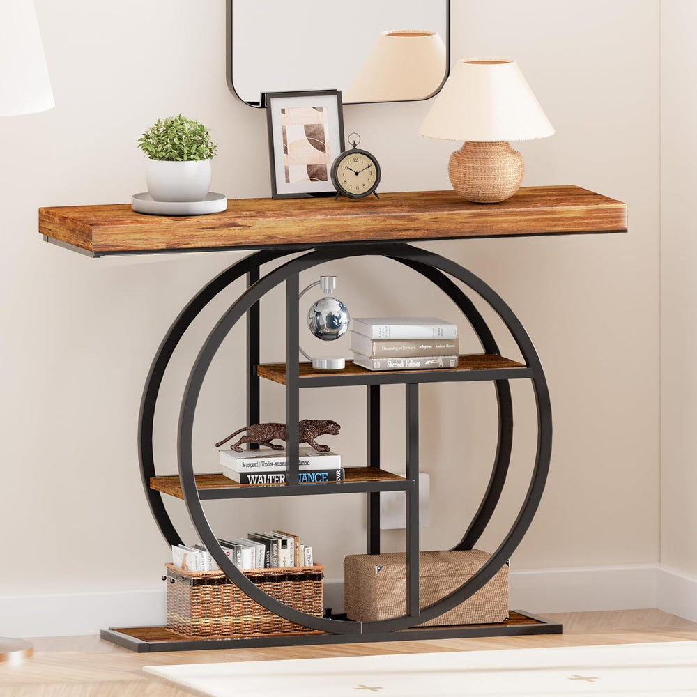 RANXFLOAT Console Tables for Entryway, 4-Tier Industrial Narrow Wood Sofa Tab...