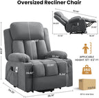 Power Lift Recliner Chair with Heat and Massage | Electric Recliner Sofa, Side Pocket & USB Charge Port, Grey Recliner Chairs for Adults, Easy Remote Control