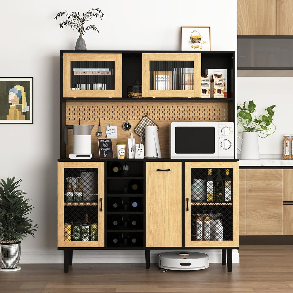 59" Freestanding Kitchen Sideboard, Buffet Sideboard with Wine Rack, Sto...