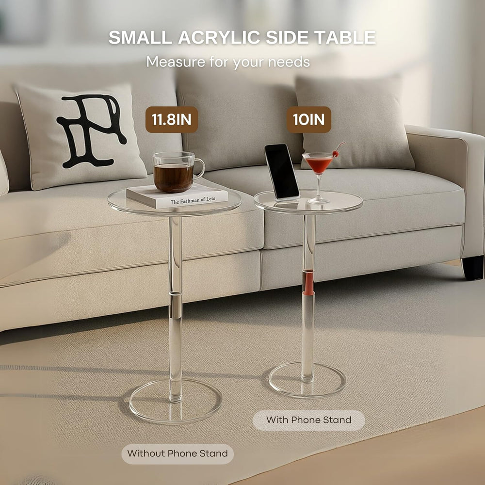 Acrylic Side Table, Round Drink Table for Small Spaces – Modern Clear End Tab...